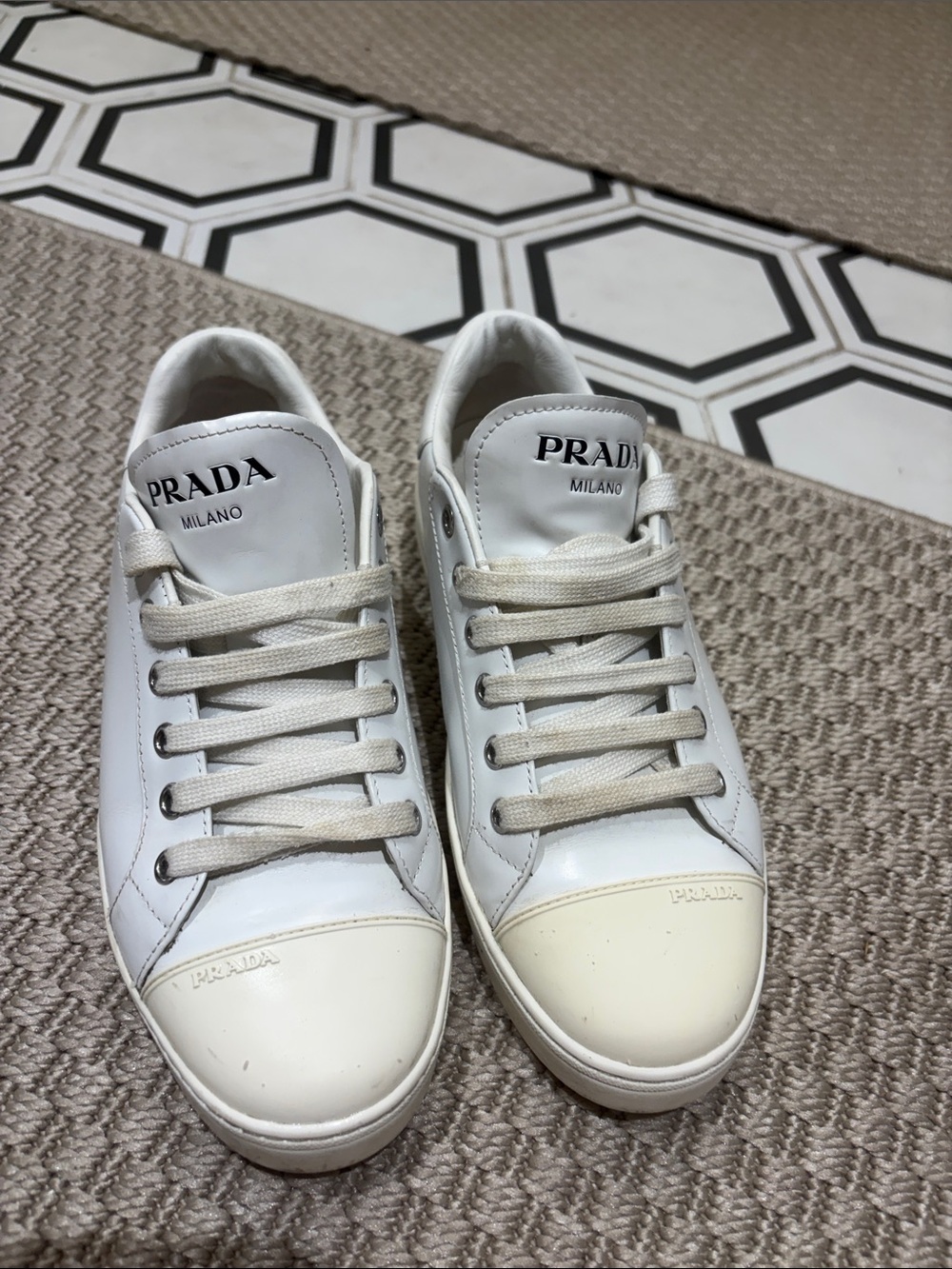 Prada White Leather Low-Top Sneakers